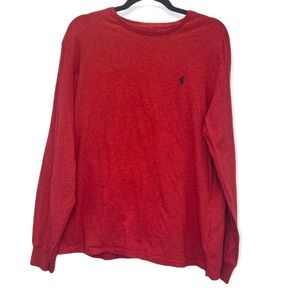 Polo Ralph Lauren Shirt Men's Large Red Long Sleeve Blue Embroidered Logo Preppy